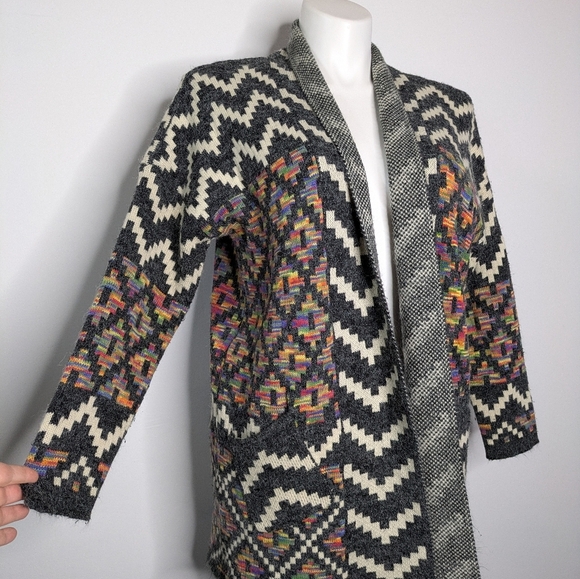 Kamana Black White Rainbow Colorful Chevron Open Cardigan Sweater XL - Picture 3 of 8